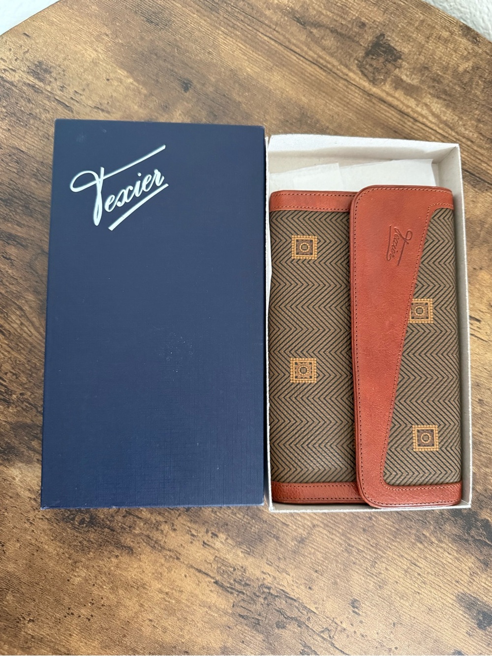 Texier Vintage Trifold Wallet Made in France Geometric Logo Accent Original Box